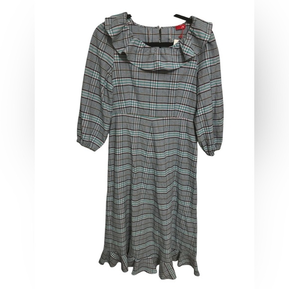 NEW Kitri | Sydney Check Frill Dress Plaid Ruffle‎ Women's Blue Grey Sz US 6 - Picture 1 of 11